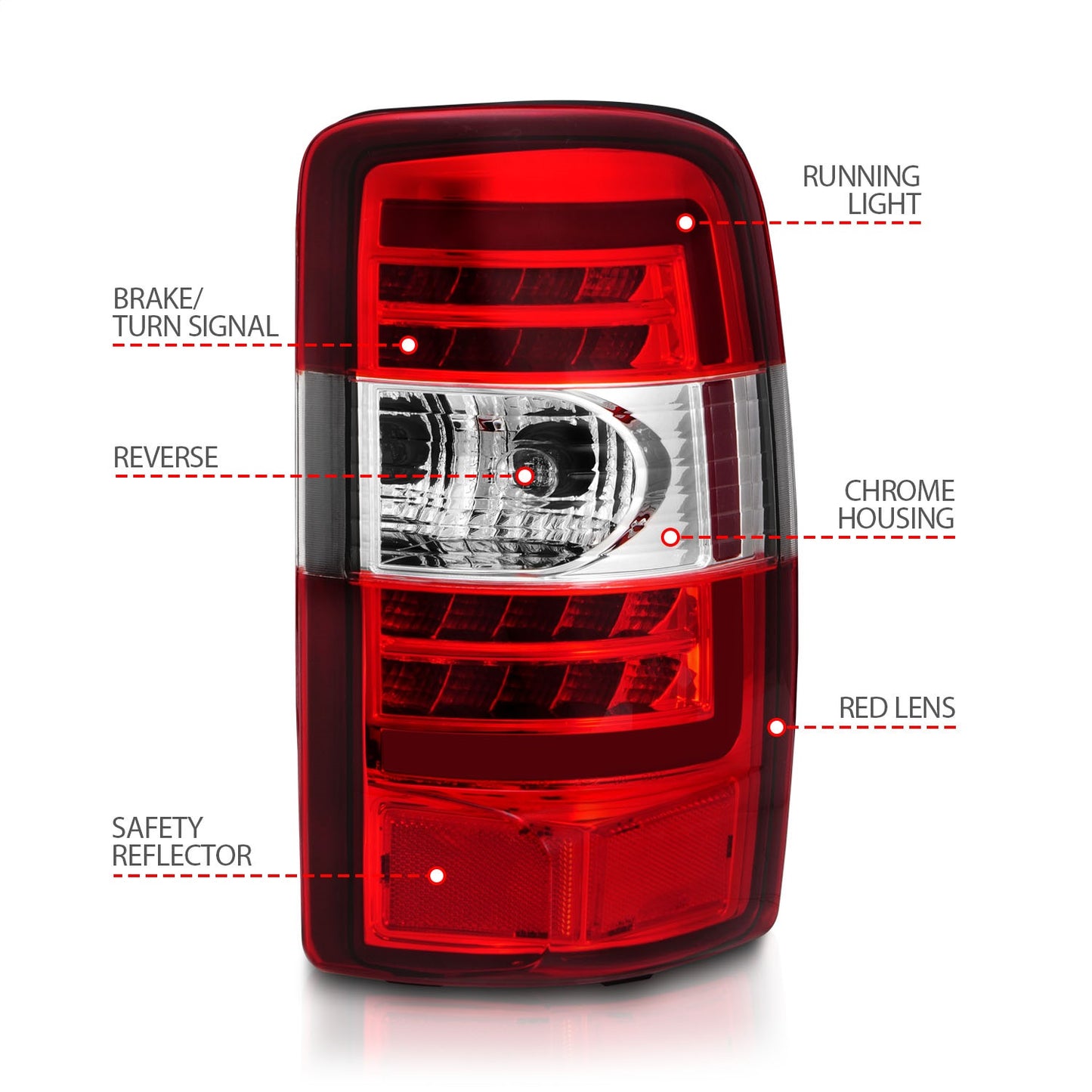 Anzo USA | LED Tail Light Assembly LED Red Lens Chrome Housing Pair | Fits Sierra 1500 | 311364
