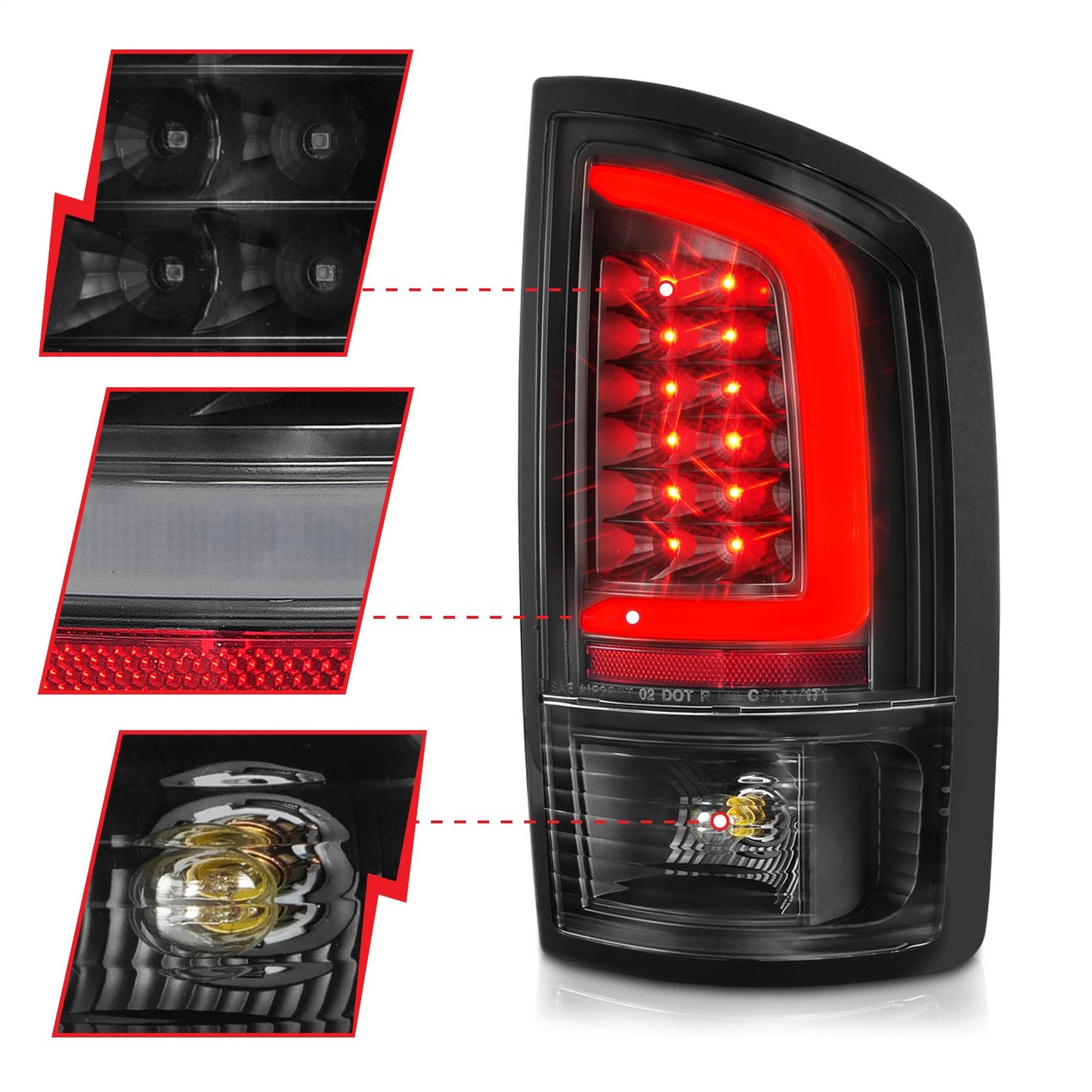 Anzo USA | LED Tail Light Assembly LED Clear Lens Black Housing w/Light Bar Pair | Fits Ram 1500 | 311368