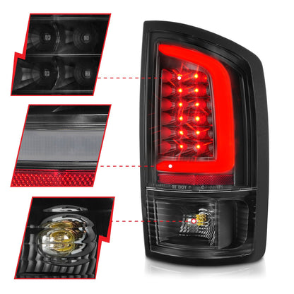 Anzo USA | LED Tail Light Assembly LED Clear Lens Black Housing w/Light Bar Pair | Fits Ram 1500 | 311368