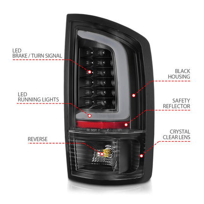 Anzo USA | LED Tail Light Assembly LED Clear Lens Black Housing w/Light Bar Pair | Fits Ram 1500 | 311368