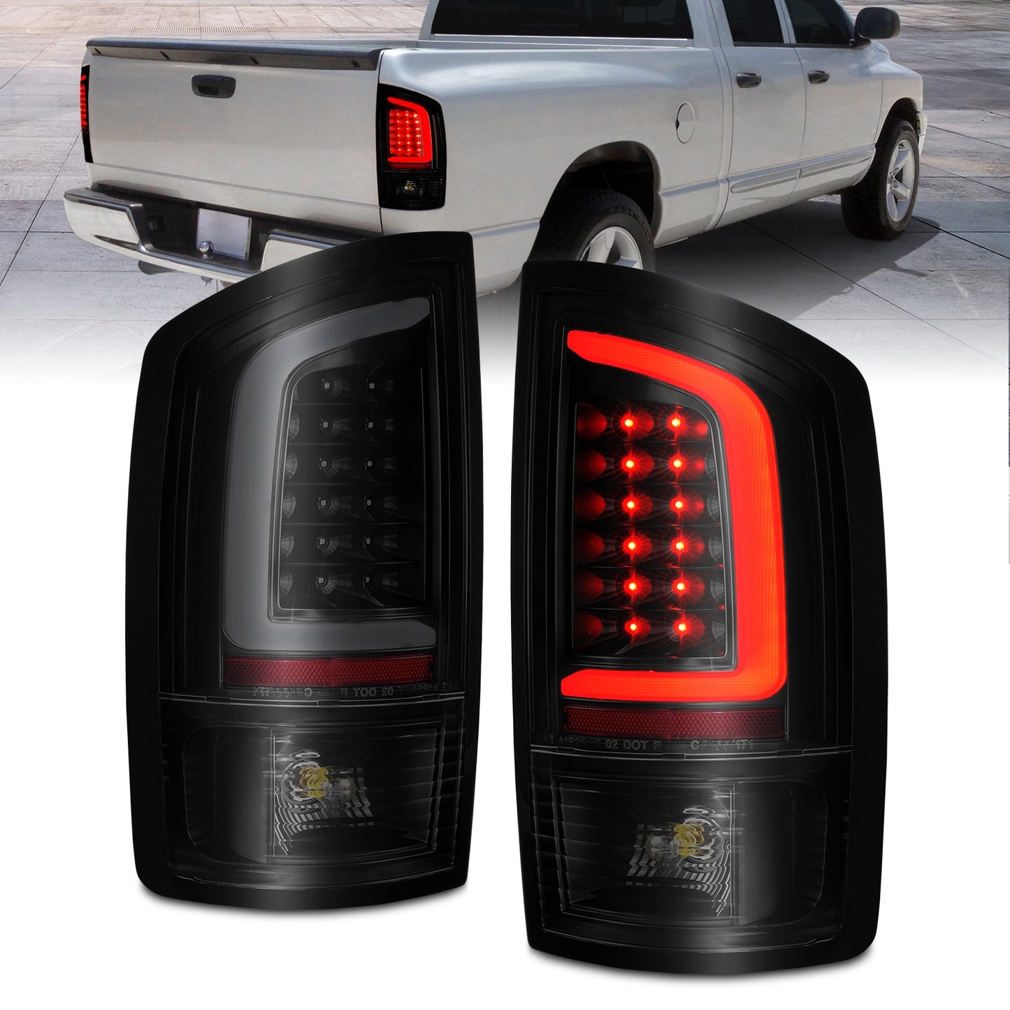 Anzo USA | LED Tail Light Assembly LED Smoke Lens Black Housing w/Light Bar Pair | Fits Ram 1500 | 311369