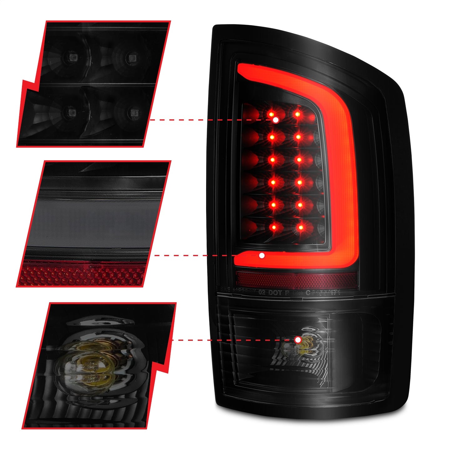 Anzo USA | LED Tail Light Assembly LED Smoke Lens Black Housing w/Light Bar Pair | Fits Ram 1500 | 311369