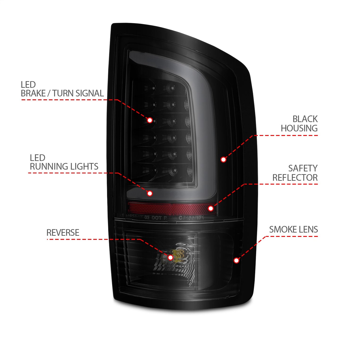 Anzo USA | LED Tail Light Assembly LED Smoke Lens Black Housing w/Light Bar Pair | Fits Ram 1500 | 311369