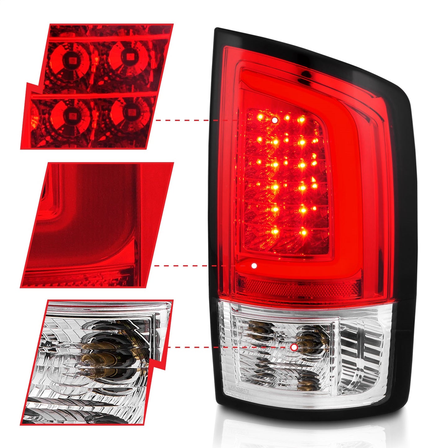 Anzo USA | LED Tail Light Assembly LED Red/Clear Lens Black Housing w/Light Bar Pair | Fits Ram 1500 | 311370