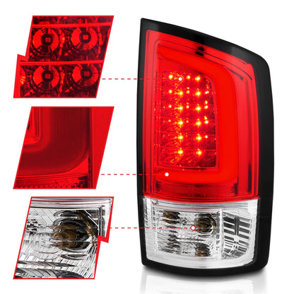 Anzo USA | LED Tail Light Assembly LED Red/Clear Lens Black Housing w/Light Bar Pair | Fits Ram 1500 | 311370
