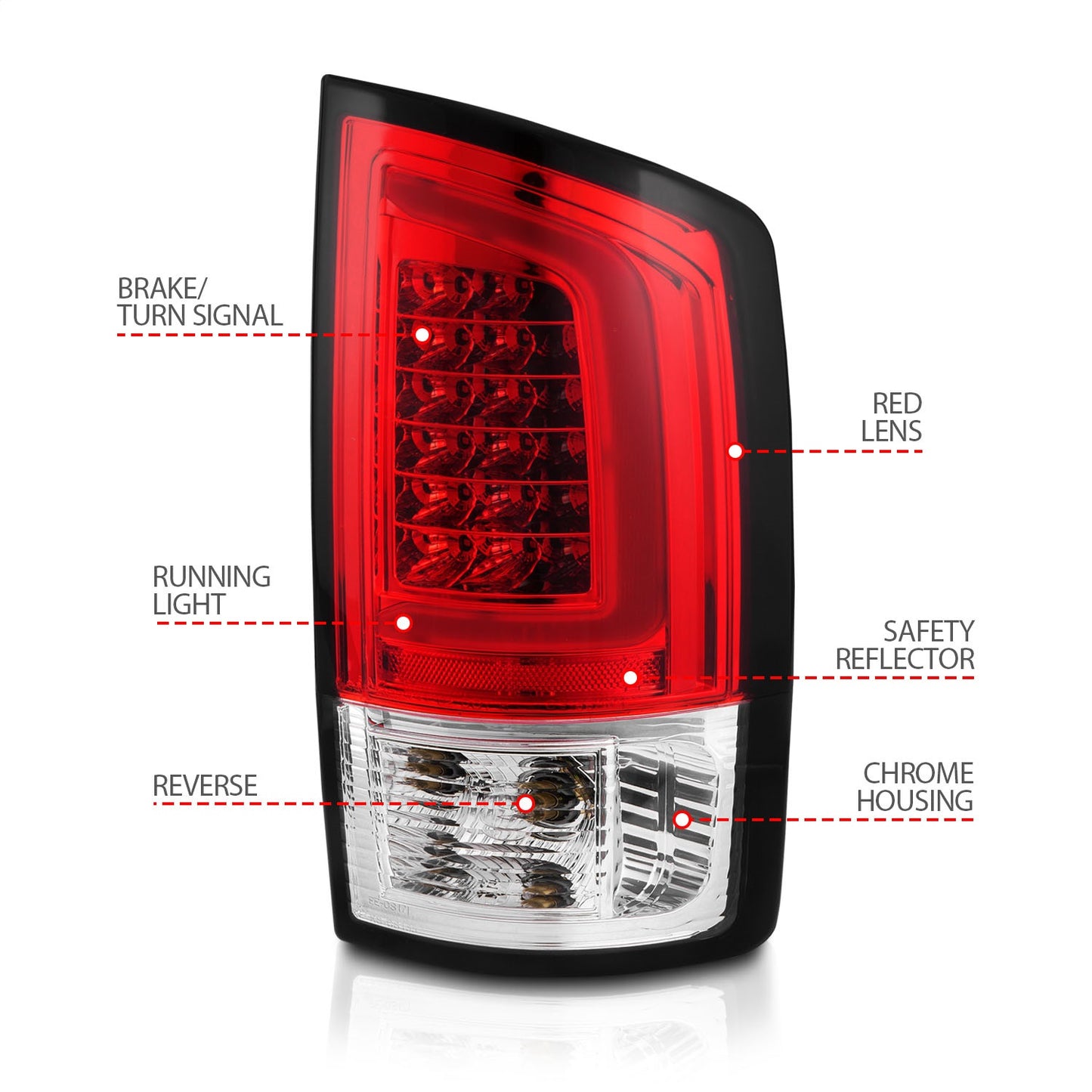 Anzo USA | LED Tail Light Assembly LED Red/Clear Lens Black Housing w/Light Bar Pair | Fits Ram 1500 | 311370