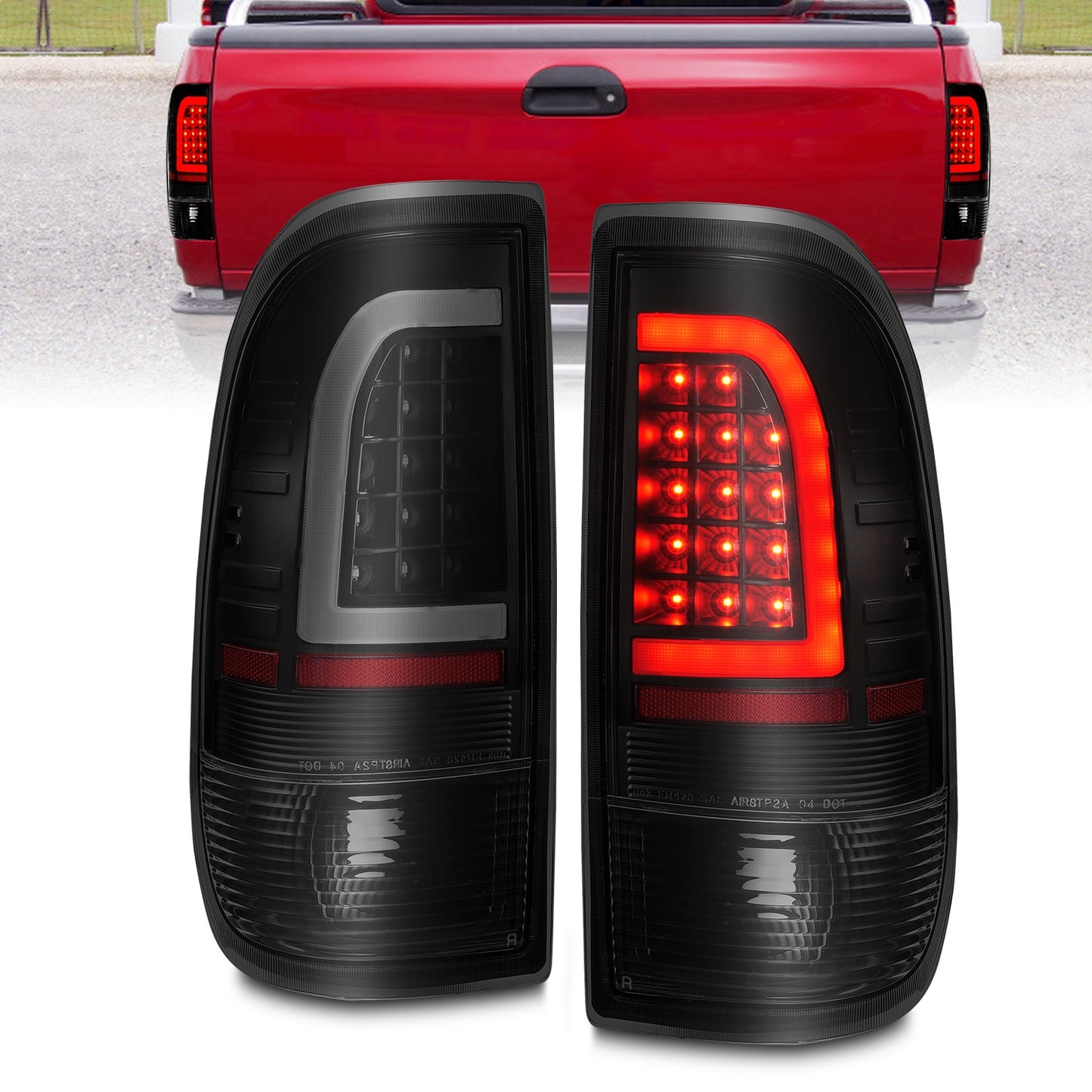 Anzo USA | LED Tail Light Assembly LED Smoke Lens Black Housing w/Light Bar Pair | Fits F-150 | 311378