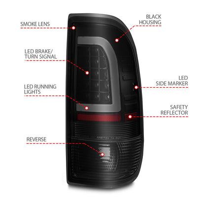 Anzo USA | LED Tail Light Assembly LED Smoke Lens Black Housing w/Light Bar Pair | Fits F-150 | 311378