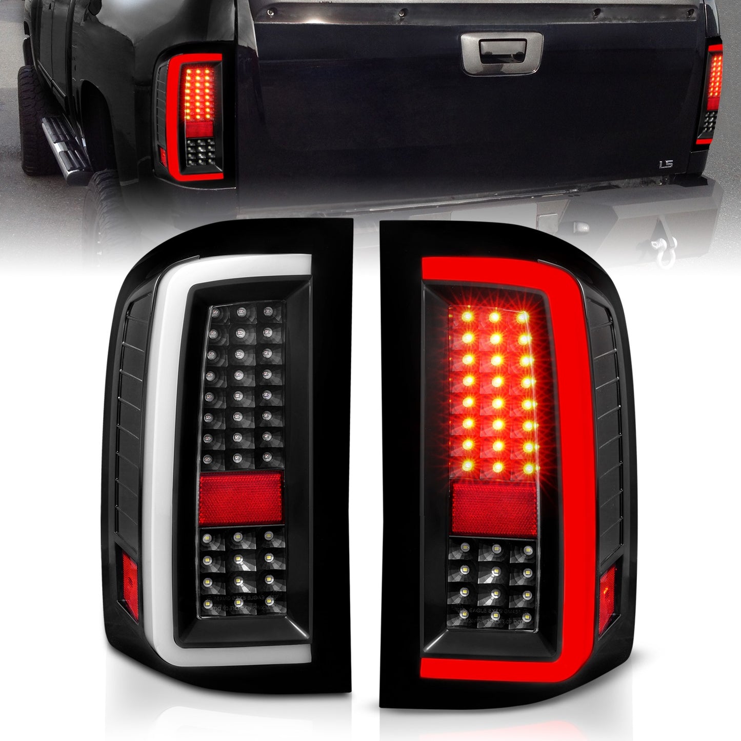 Anzo USA | LED Tail Light Assembly LED Clear Lens Black Housing w/Light Bar Pair | Fits Silverado 1500 | 311380