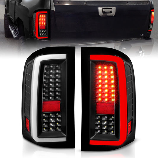 Anzo USA | LED Tail Light Assembly LED Clear Lens Black Housing w/Light Bar Pair | Fits Silverado 1500 | 311380