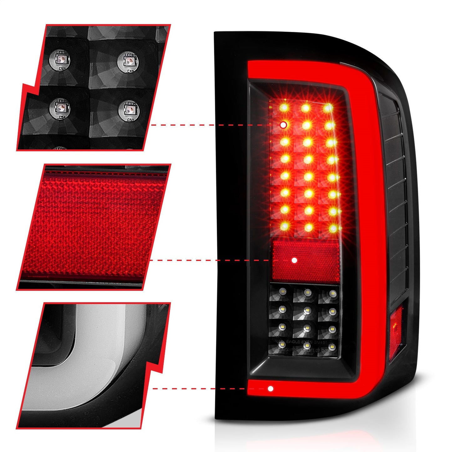 Anzo USA | LED Tail Light Assembly LED Clear Lens Black Housing w/Light Bar Pair | Fits Silverado 1500 | 311380