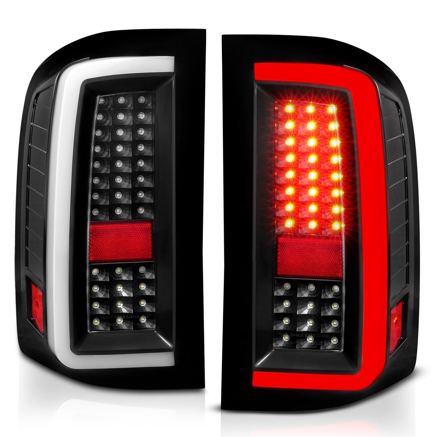 Anzo USA | LED Tail Light Assembly LED Clear Lens Black Housing w/Light Bar Pair | Fits Silverado 1500 | 311380