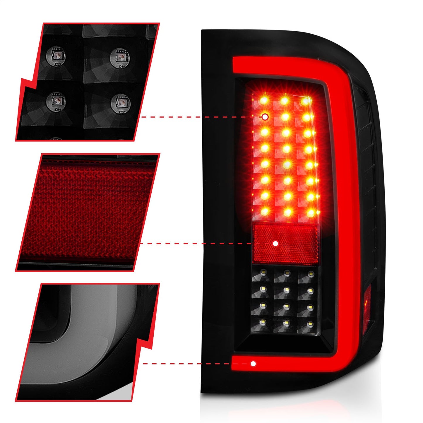Anzo USA | LED Tail Light Assembly LED Smoke Lens Black Housing w/Light Bar Pair | Fits Silverado 1500 | 311381