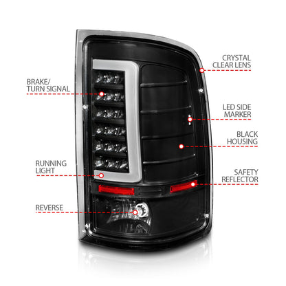 Anzo USA | LED Tail Light Assembly Clear Lens Black Housing w/Light Bar Pair | Fits Sierra 1500 | 311388