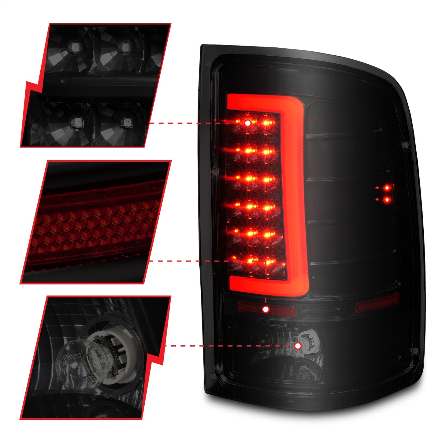 Anzo USA | LED Tail Light Assembly Smoke Lens Black Housing w/Light Bar Pair | Fits Sierra 1500 | 311389