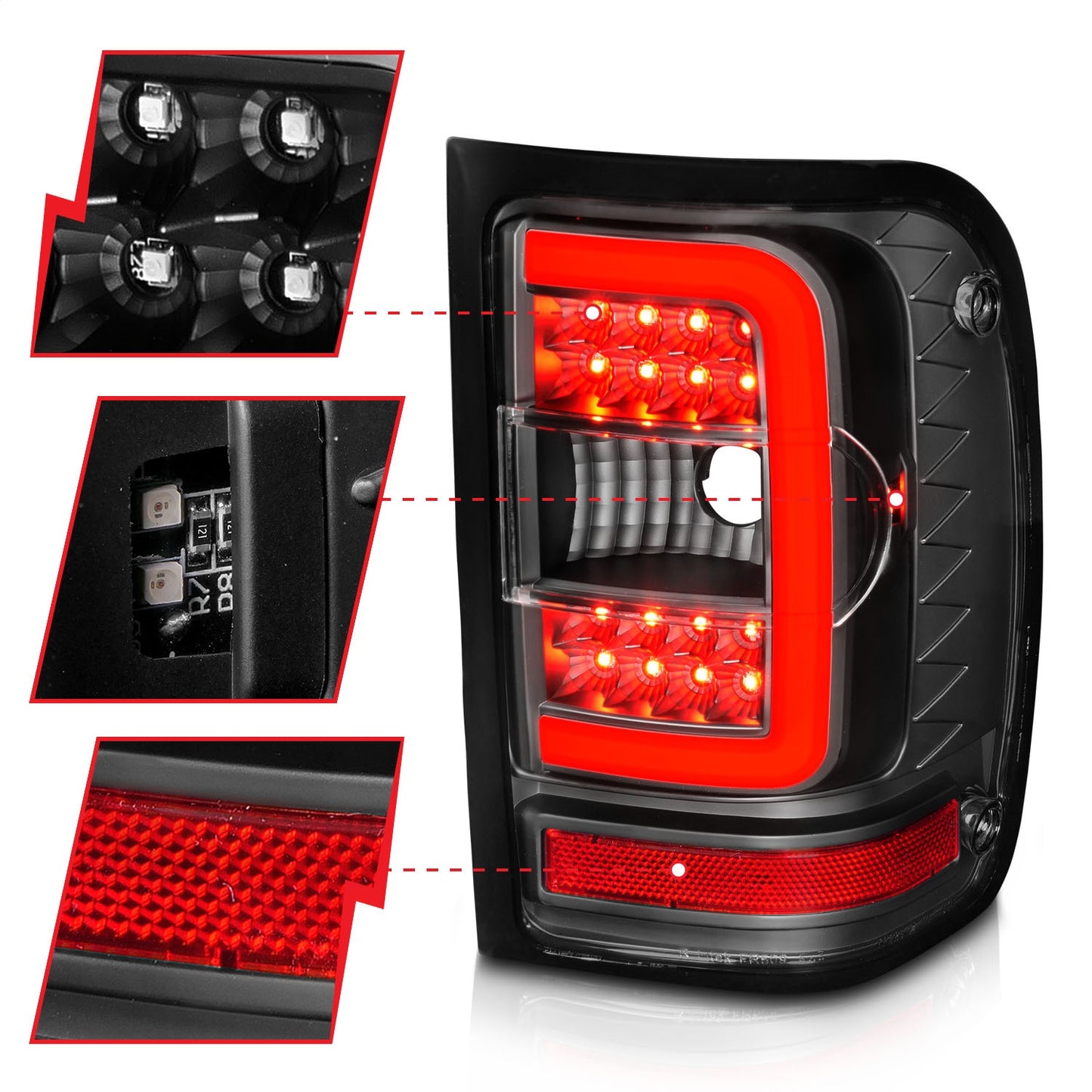 Anzo USA | LED Tail Light Assembly LED Clear Lens Black Housing w/Light Bar Pair | Fits Ranger | 311390