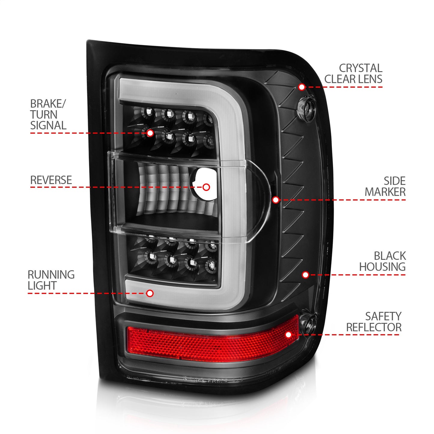 Anzo USA | LED Tail Light Assembly LED Clear Lens Black Housing w/Light Bar Pair | Fits Ranger | 311390