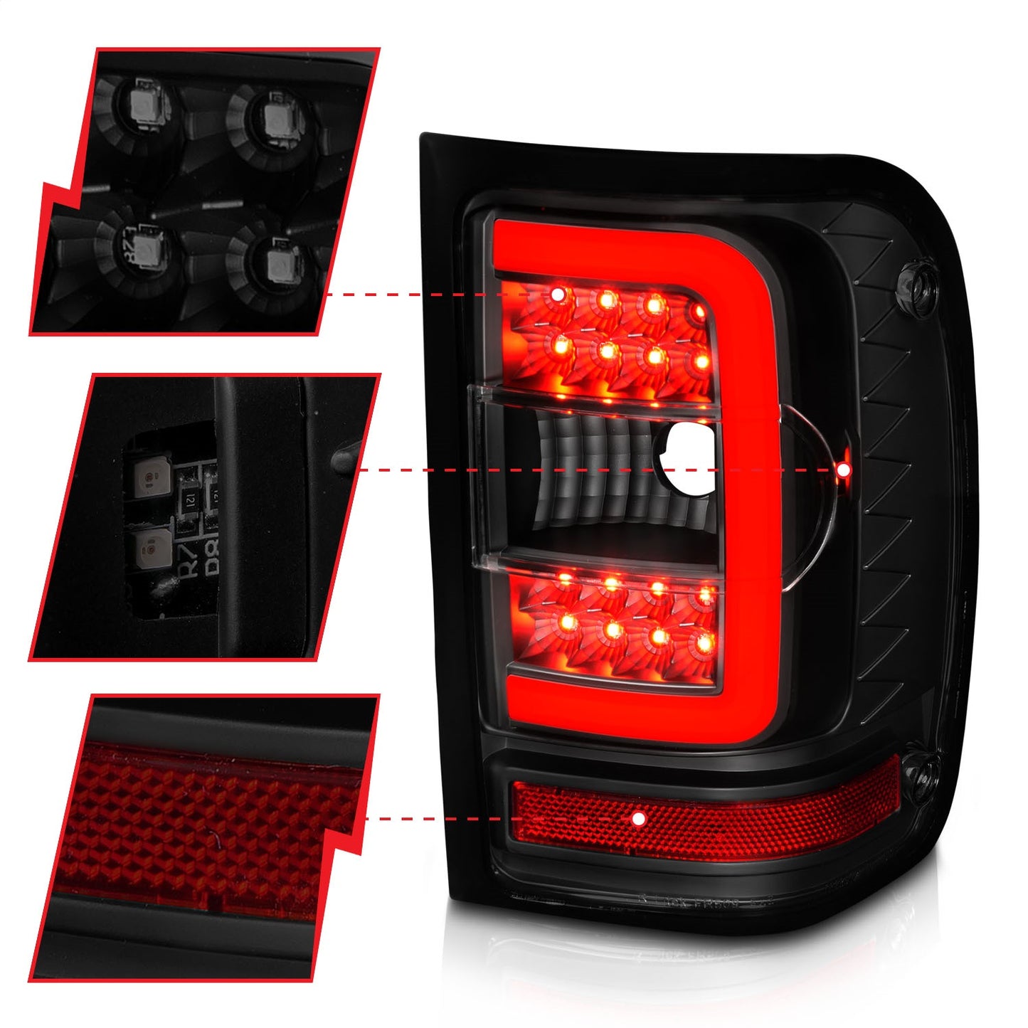 Anzo USA | LED Tail Light Assembly LED Smoke Lens Black Housing w/Light Bar Pair | Fits Ranger | 311391