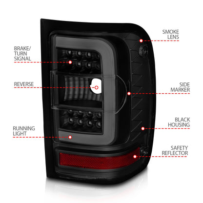 Anzo USA | LED Tail Light Assembly LED Smoke Lens Black Housing w/Light Bar Pair | Fits Ranger | 311391
