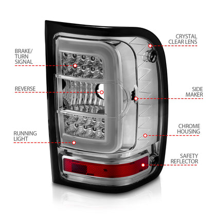 Anzo USA | LED Tail Light Assembly LED Clear Lens Chrome Housing w/Light Bar Pair | Fits Ranger | 311392