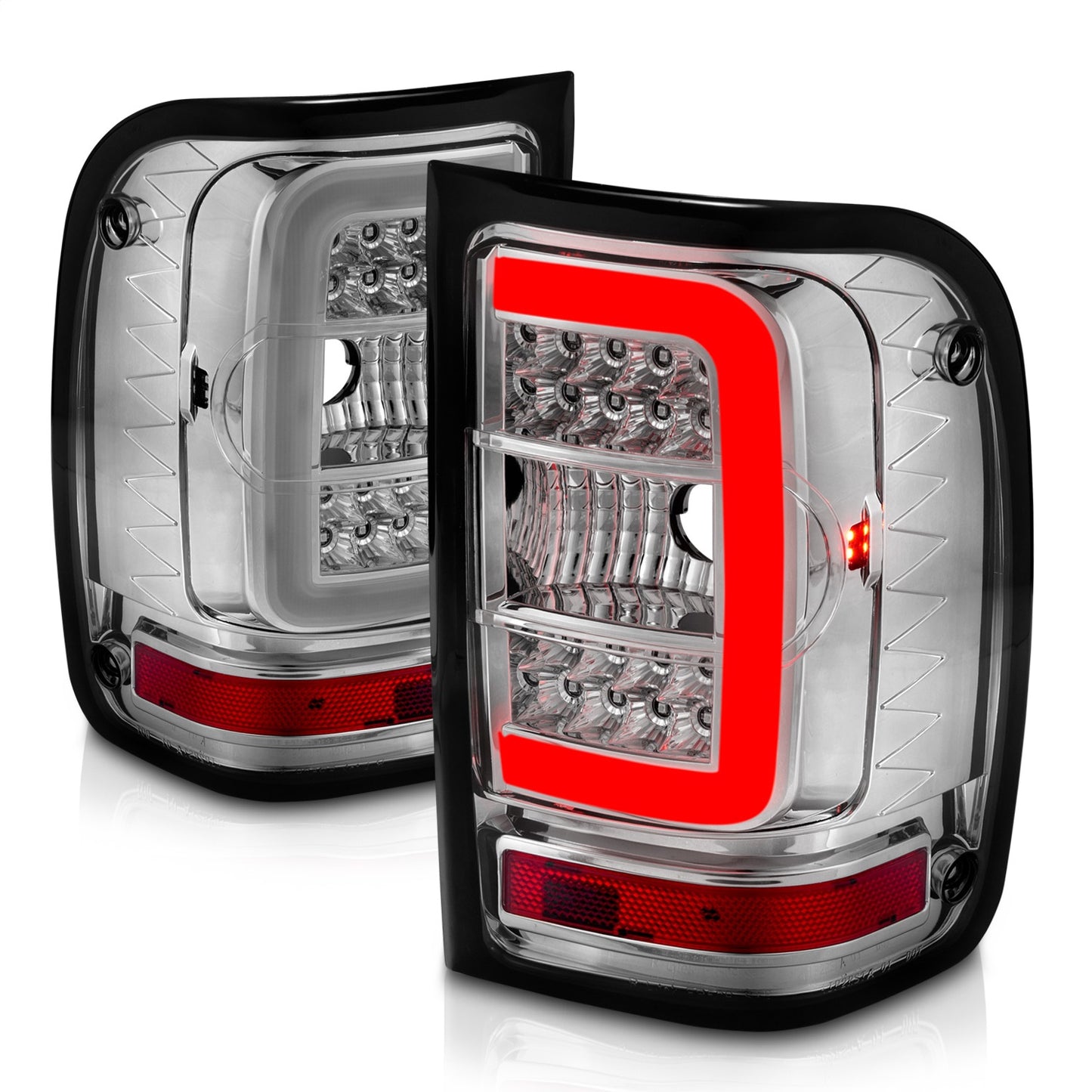 Anzo USA | LED Tail Light Assembly LED Clear Lens Chrome Housing w/Light Bar Pair | Fits Ranger | 311392