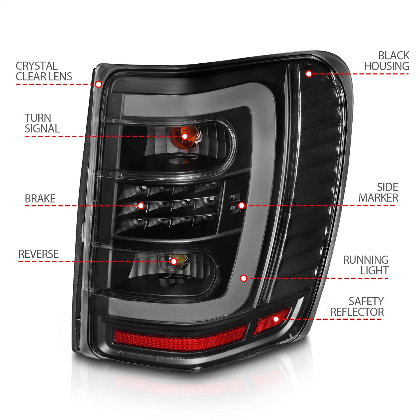 Anzo USA | LED Tail Light Assembly LED Clear Lens Black Housing w/Light Bar Pair | Fits Grand Cherokee | 311394