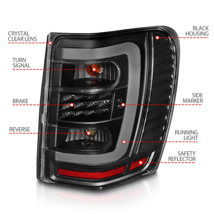 Anzo USA | LED Tail Light Assembly LED Clear Lens Black Housing w/Light Bar Pair | Fits Grand Cherokee | 311394