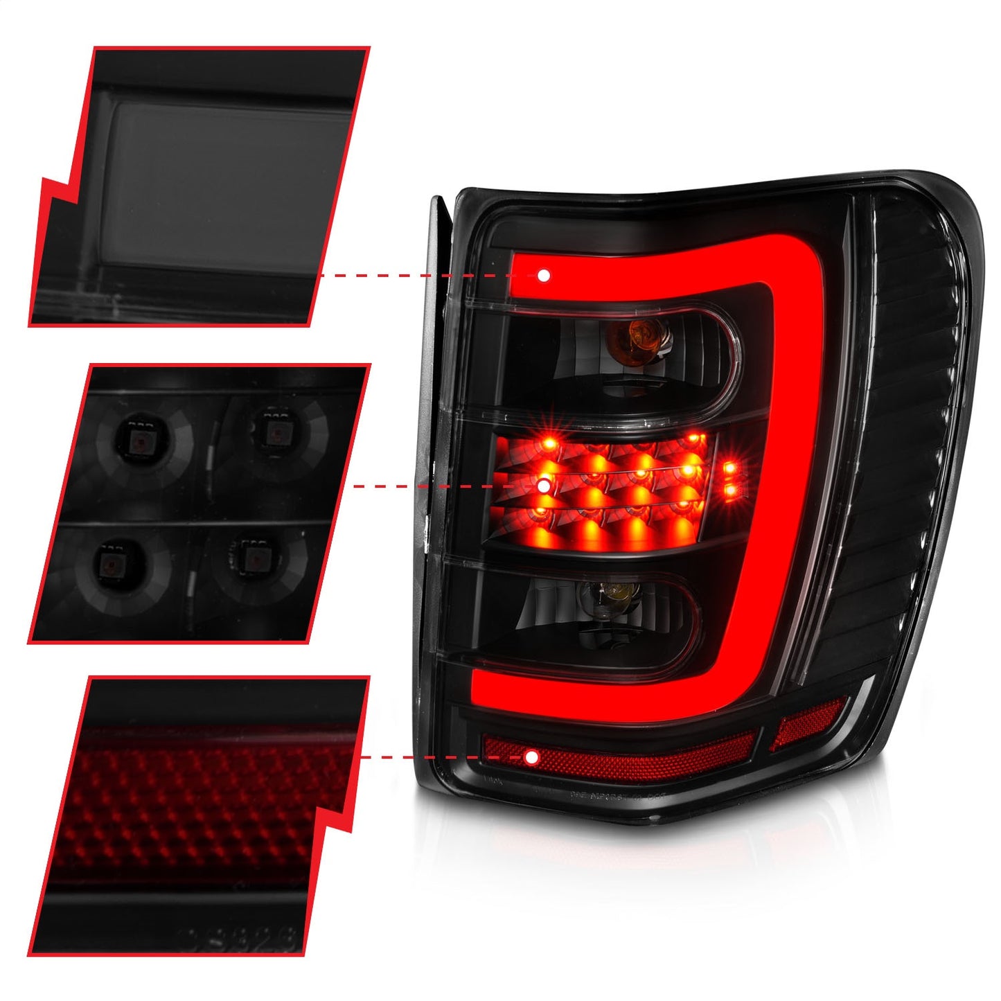 Anzo USA | LED Tail Light Assembly LED Smoke Lens Black Housing w/Light Bar Pair | Fits Grand Cherokee | 311395