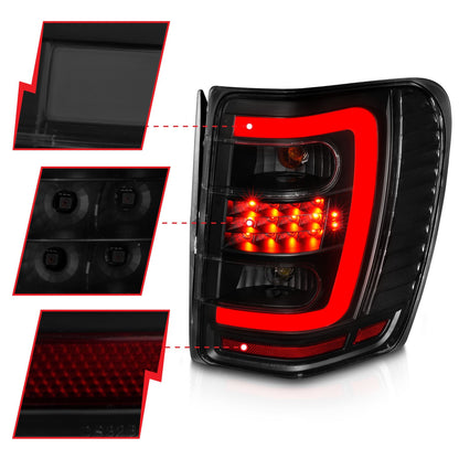 Anzo USA | LED Tail Light Assembly LED Smoke Lens Black Housing w/Light Bar Pair | Fits Grand Cherokee | 311395