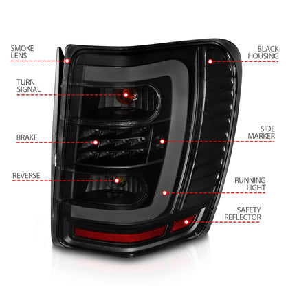 Anzo USA | LED Tail Light Assembly LED Smoke Lens Black Housing w/Light Bar Pair | Fits Grand Cherokee | 311395