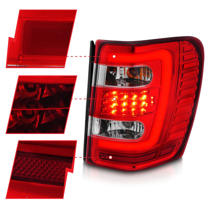 Anzo USA | LED Tail Light Assembly LED Clear/Red Lens Chrome Housing w/Light Bar Pair | Fits Grand Cherokee | 311396