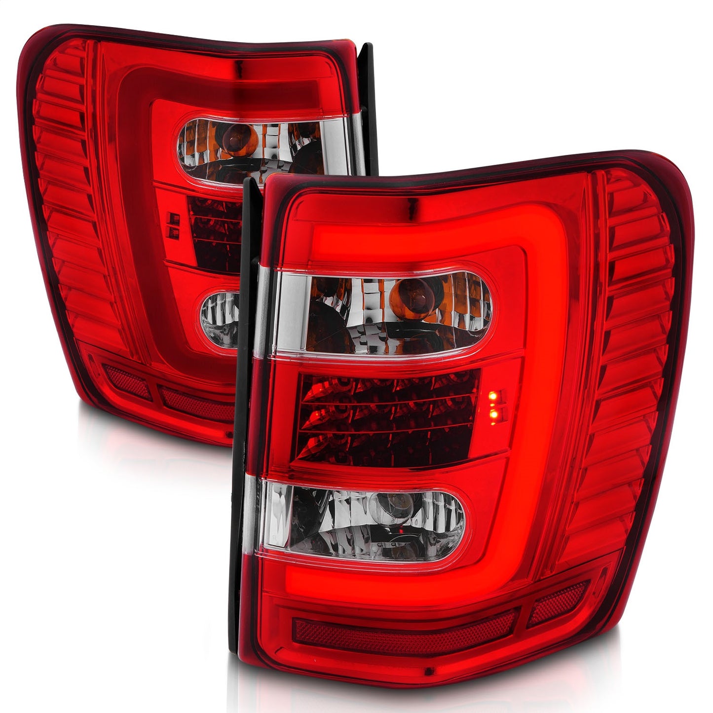 Anzo USA | LED Tail Light Assembly LED Clear/Red Lens Chrome Housing w/Light Bar Pair | Fits Grand Cherokee | 311396