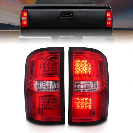 Anzo USA | LED Tail Light Assembly Red/Clear Lens Chrome Housing Pair | Fits Sierra 1500 | 311399