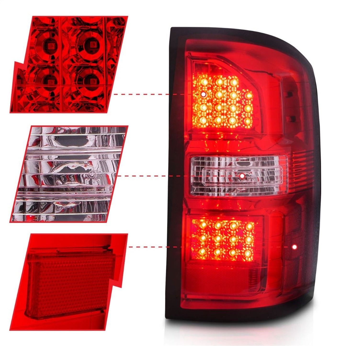 Anzo USA | LED Tail Light Assembly Red/Clear Lens Chrome Housing Pair | Fits Sierra 1500 | 311399