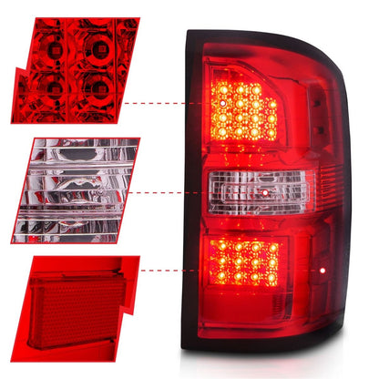 Anzo USA | LED Tail Light Assembly Red/Clear Lens Chrome Housing Pair | Fits Sierra 1500 | 311399