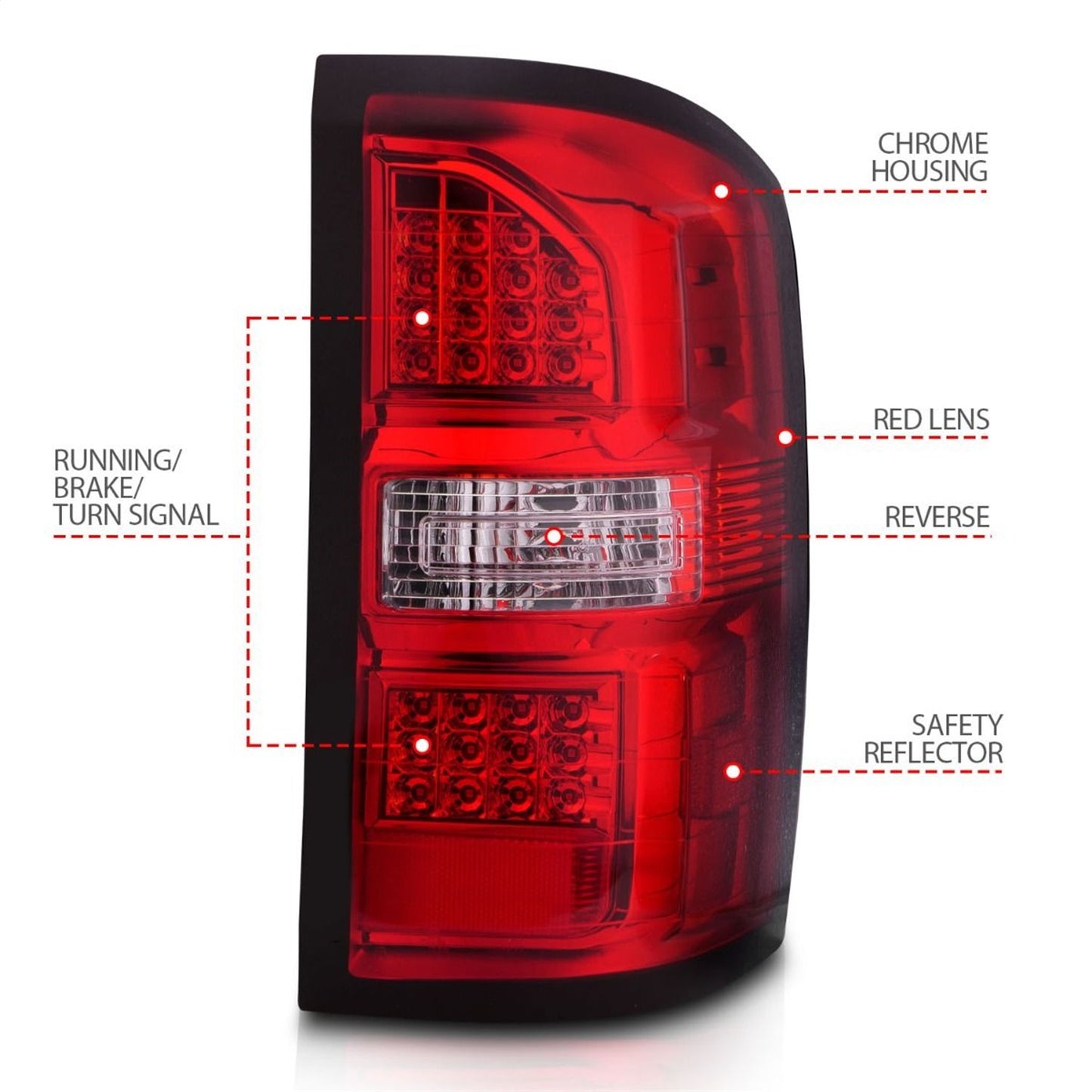 Anzo USA | LED Tail Light Assembly Red/Clear Lens Chrome Housing Pair | Fits Sierra 1500 | 311399