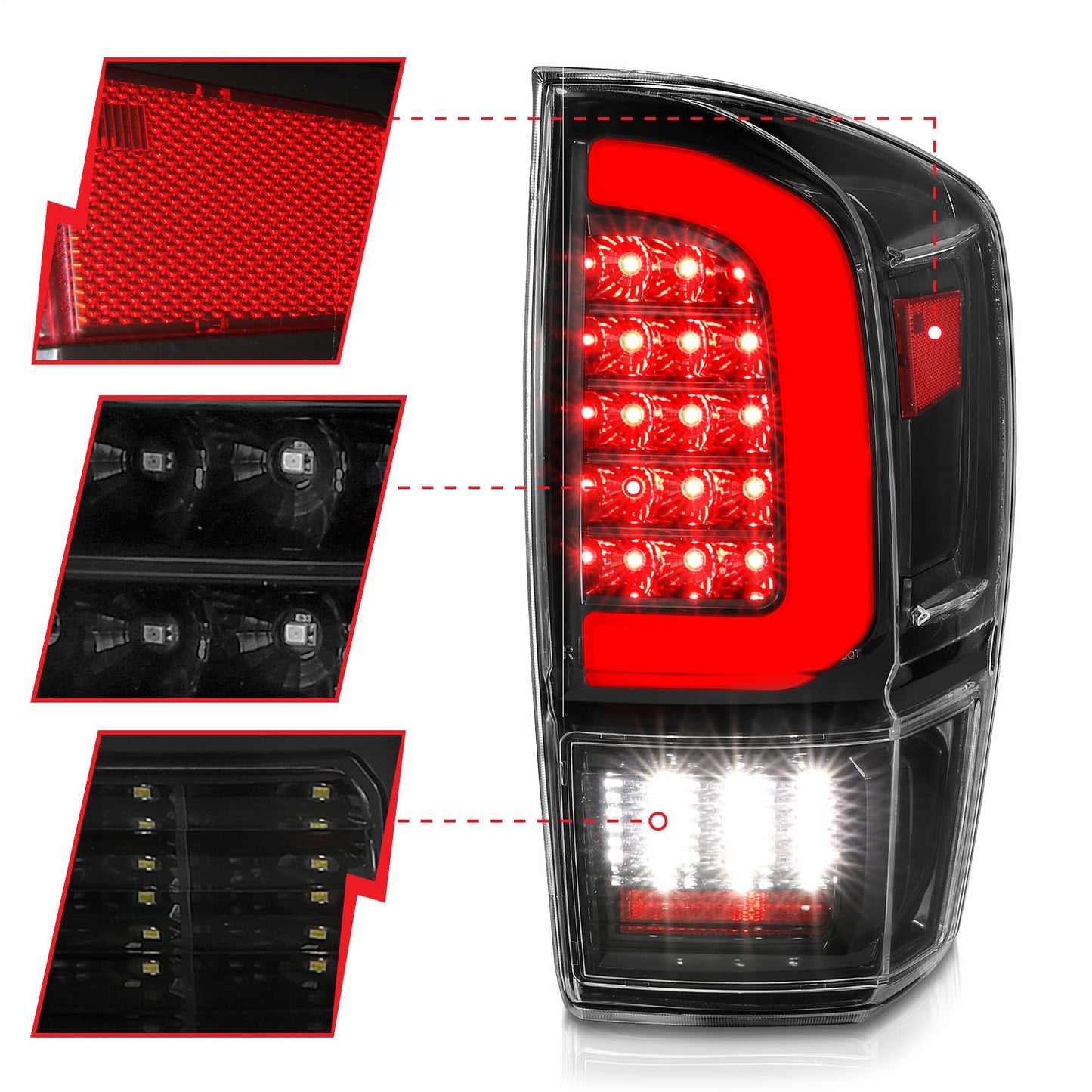 Anzo USA | LED Tail Light Assembly Clear Lens Black Housing w/Light Bar Sequential | Fits Tacoma | 311400