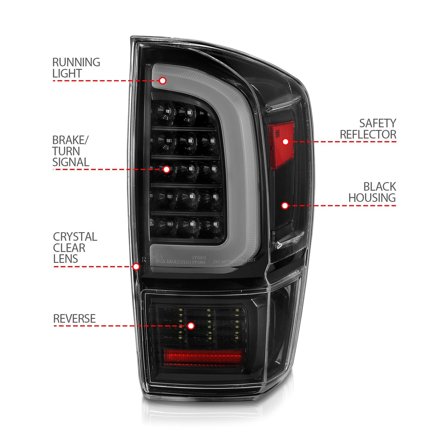 Anzo USA | LED Tail Light Assembly Clear Lens Black Housing w/Light Bar Sequential | Fits Tacoma | 311400