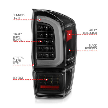 Anzo USA | LED Tail Light Assembly Clear Lens Black Housing w/Light Bar Sequential | Fits Tacoma | 311400