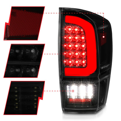 Anzo USA | LED Tail Light Assembly Smoke Lens Black Housing w/Light Bar Sequential | Fits Tacoma | 311401