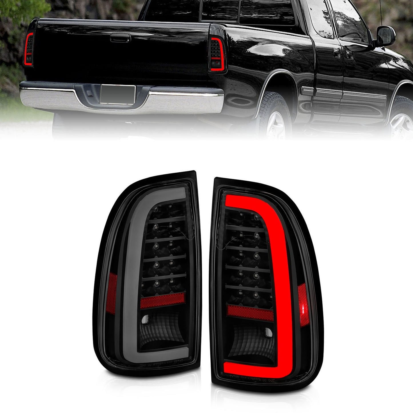 Anzo USA | LED Tail Light Assembly LED Smoke Lens Black Housing w/Light Bar Pair | Fits Tundra | 311412