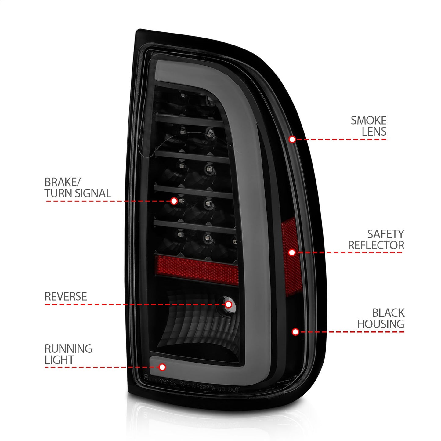 Anzo USA | LED Tail Light Assembly LED Smoke Lens Black Housing w/Light Bar Pair | Fits Tundra | 311412