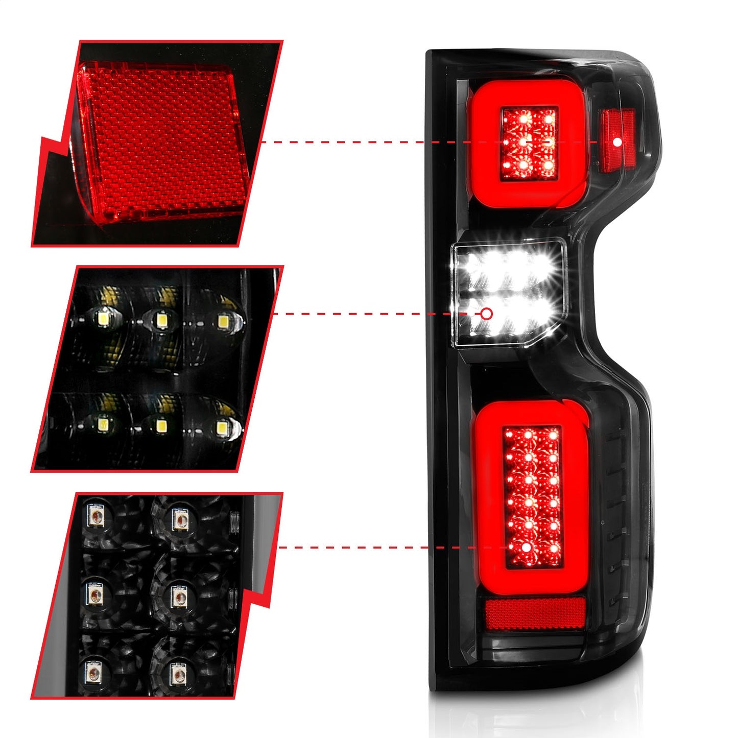 Anzo USA | LED Tail Light Assembly Full LED Clear Lens Black Housing w/Light Bar Sequential | Fits Silverado 1500 | 311414