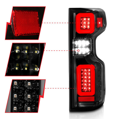 Anzo USA | LED Tail Light Assembly Full LED Clear Lens Black Housing w/Light Bar Sequential | Fits Silverado 1500 | 311414
