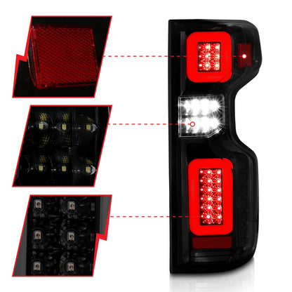 Anzo USA | LED Tail Light Assembly Full LED Smoke Lens Black Housing w/Light Bar Sequential | Fits Silverado 1500 | 311415
