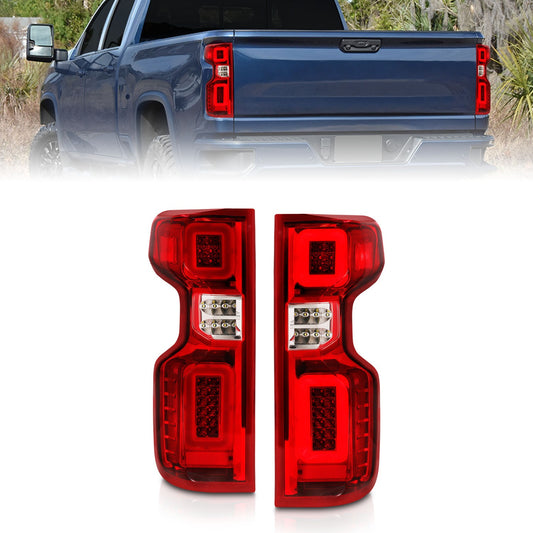 Anzo USA | LED Tail Light Assembly Full LED Red/Clear Lens Chrome Housing w/Light Bar Sequential | Fits Silverado 1500 | 311416
