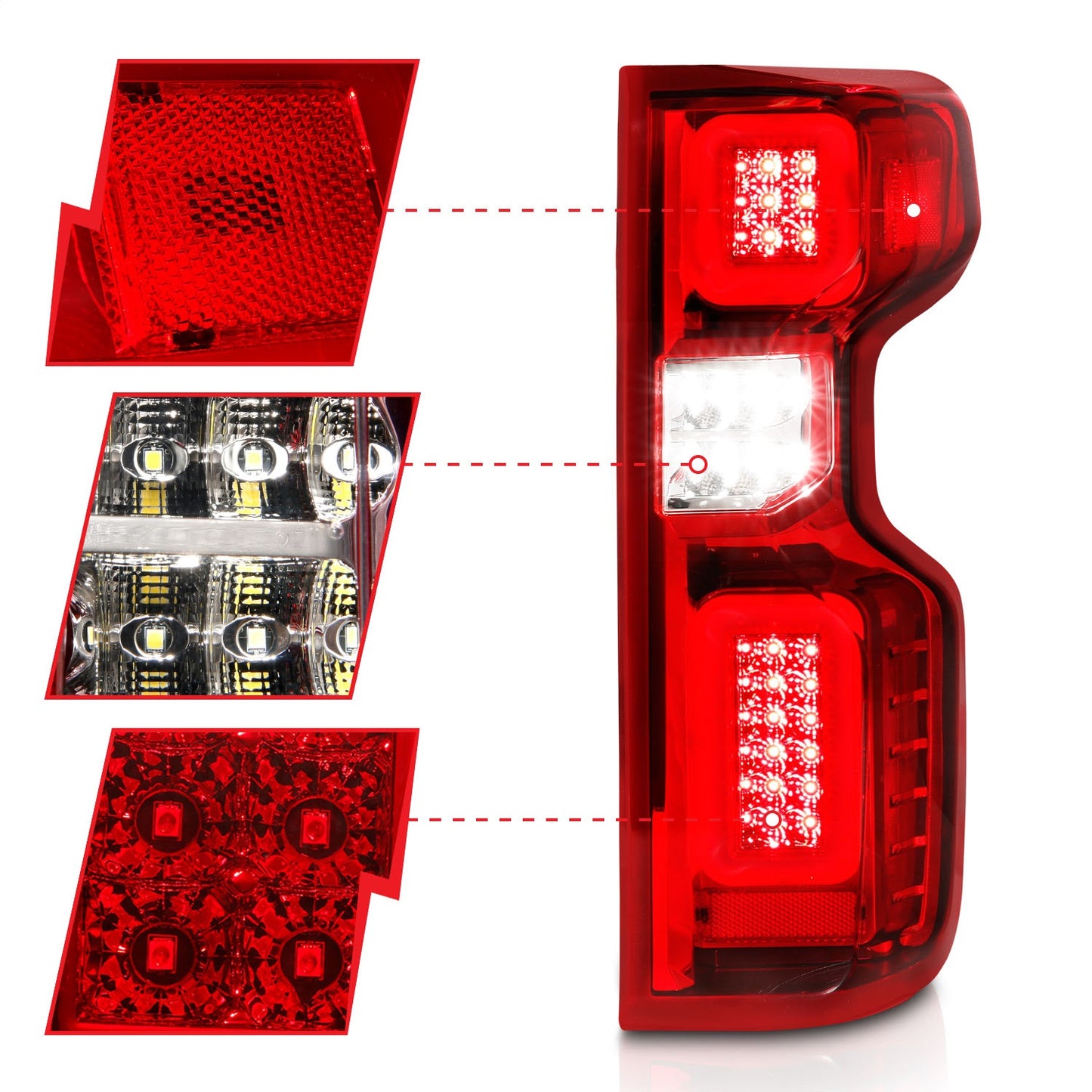 Anzo USA | LED Tail Light Assembly Full LED Red/Clear Lens Chrome Housing w/Light Bar Sequential | Fits Silverado 1500 | 311416
