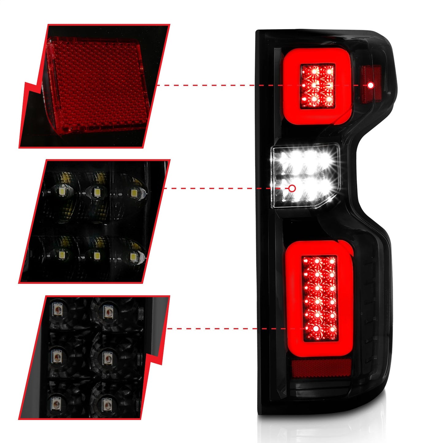 Anzo USA | LED Tail Light Assembly Full LED Smoke Lens Black Housing w/Light Bar Sequential | Fits Silverado 1500 | 311418