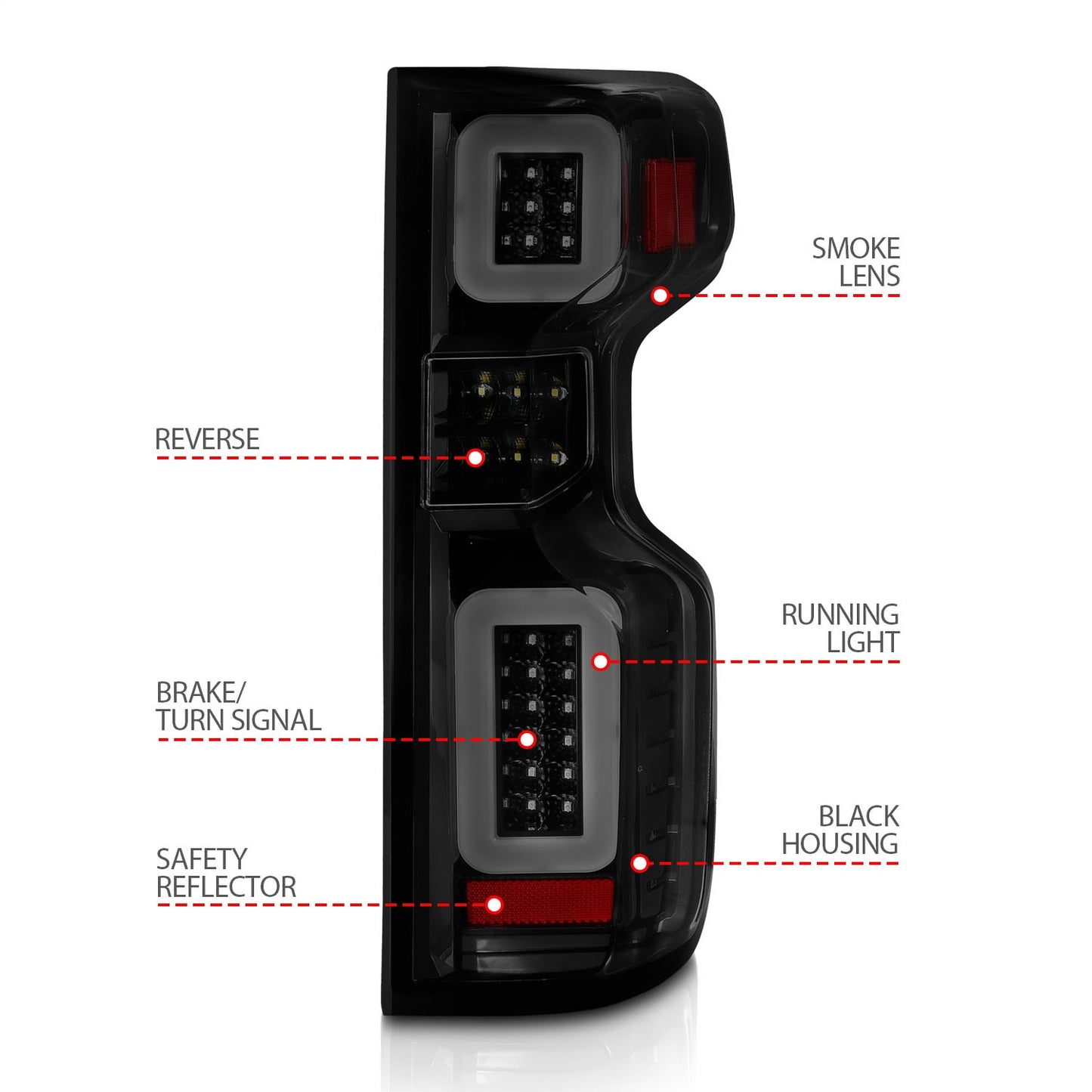 Anzo USA | LED Tail Light Assembly Full LED Smoke Lens Black Housing w/Light Bar Sequential | Fits Silverado 1500 | 311418