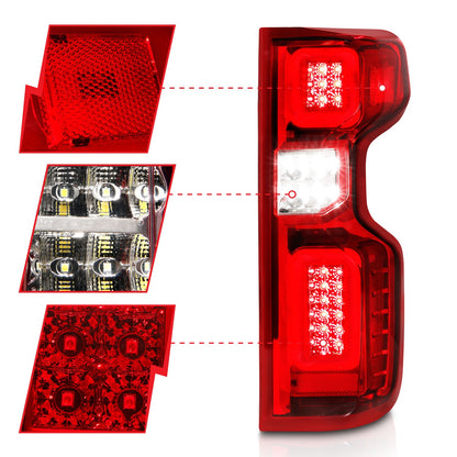 Anzo USA | LED Tail Light Assembly Full LED Red/Clear Lens Chrome Housing w/Light Bar Sequential | Fits Silverado 1500 | 311419